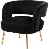 Larrisa Lounge Chair with Gold Legs - Black, Velvet