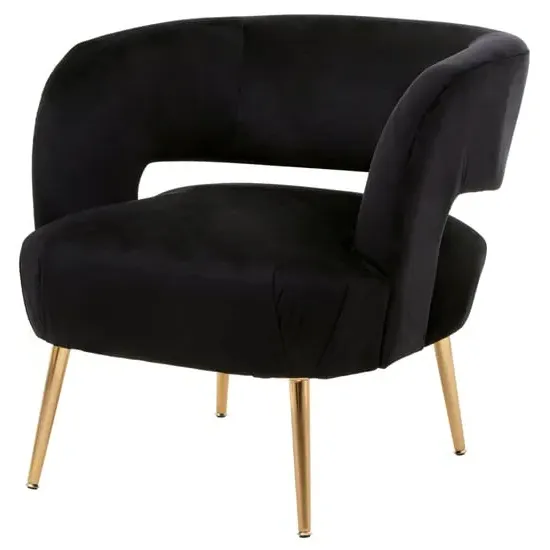 Larrisa Lounge Chair with Gold Legs - Black, Velvet image