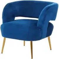 Larrisa Lounge Chair with Gold Legs - Blue, Velvet