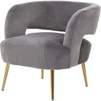 Larrisa Lounge Chair with Gold Legs - Grey, Velvet