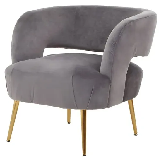 Larrisa Lounge Chair with Gold Legs - Grey, Velvet