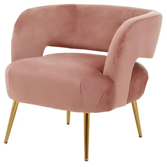 Larrisa Lounge Chair with Gold Legs - Pink, Velvet