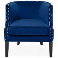 Larrisa Studded Chair with Armrests - Blue, Velvet