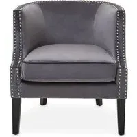 Larrisa Studded Chair with Armrests - Grey, Velvet