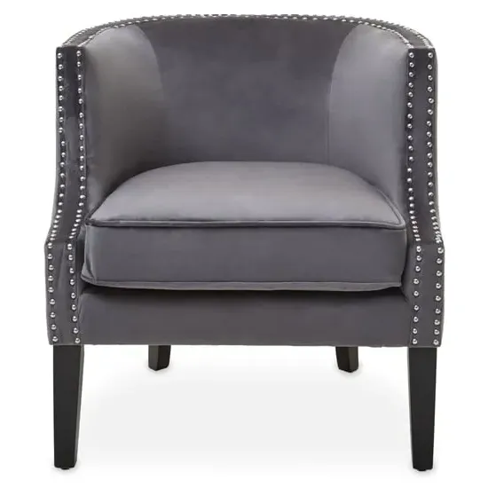 Larrisa Studded Chair with Armrests - Grey, Velvet