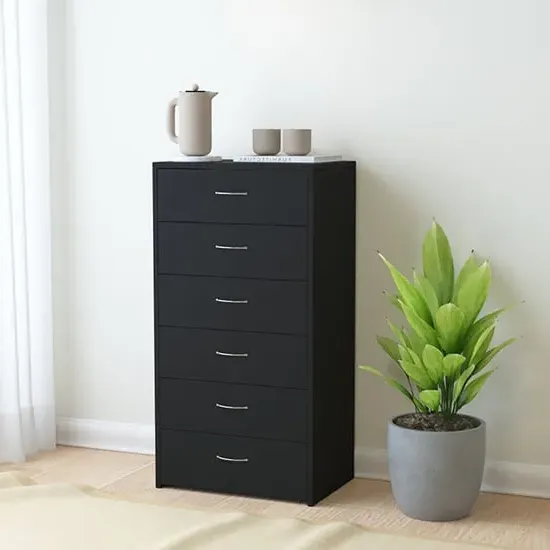 Larson 6 Drawer Chest - Black, Chipboard