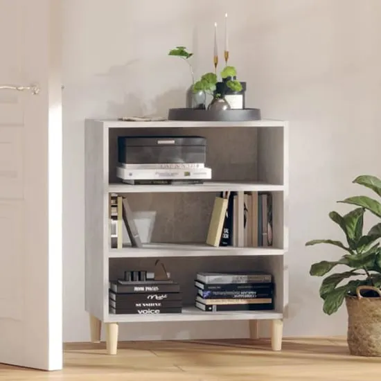 Larya 3-Shelf Bookcase - Concrete Effect, Eucalyptus Wood