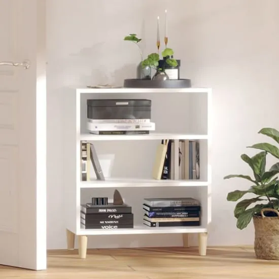 Larya 3-Shelf Bookcase - White, Eucalyptus Wood