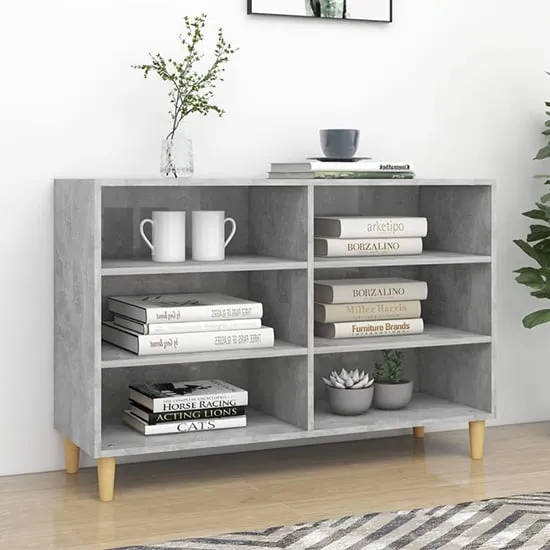Larya 6-Shelf Bookcase - Concrete Effect, Eucalyptus Wood
