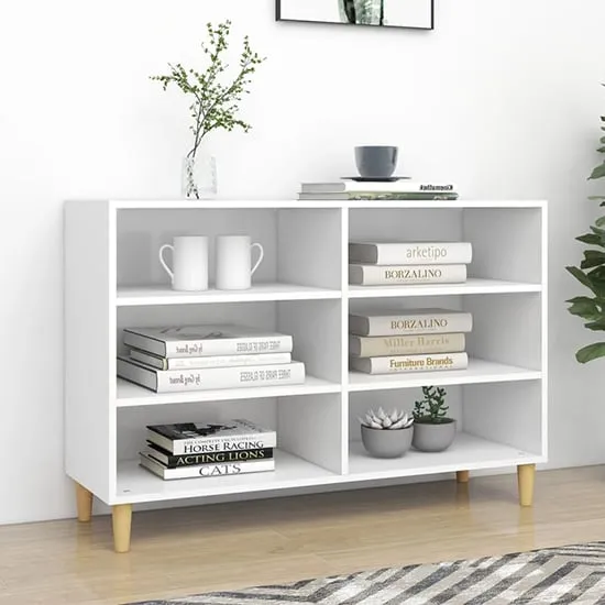 Larya 6-Shelf Bookcase - White, Eucalyptus Wood