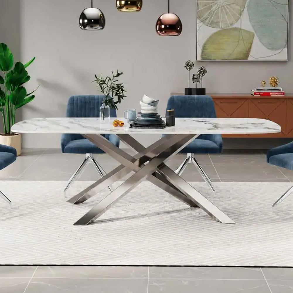 Laseo Ceramic Dining Table - White Gloss, Steel product