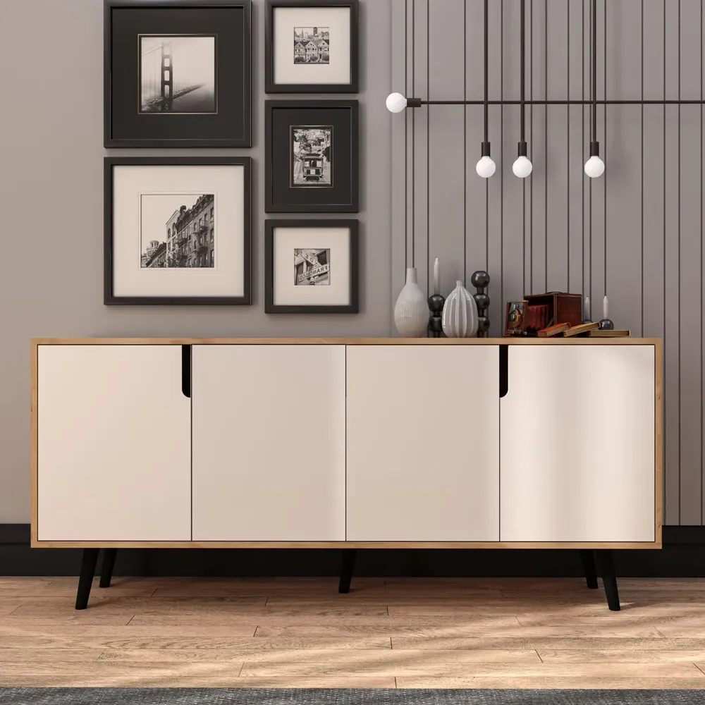 Latina 4-Door Sideboard - Sapphire Oak, White, Melamine Chipboard product