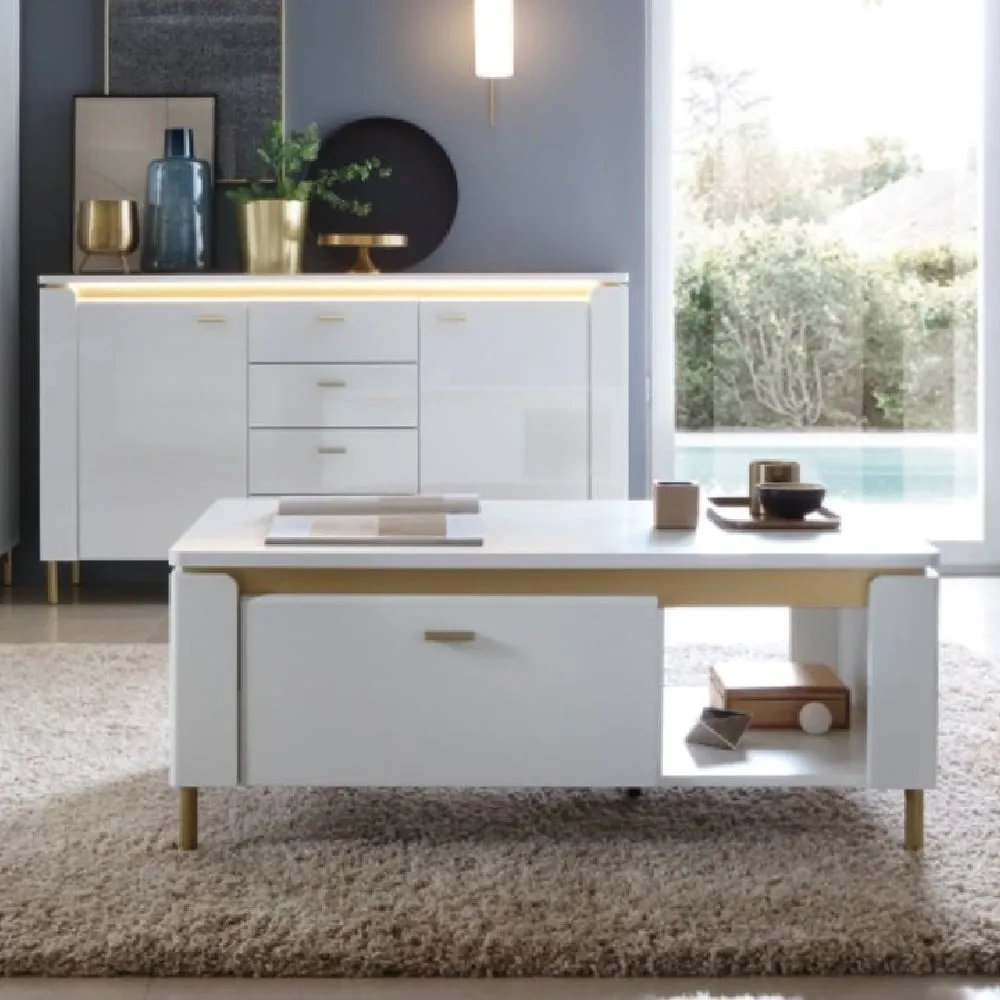 Laughlin LED Coffee Table with Storage - White, High Gloss image