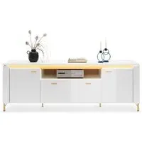 Laughlin LED TV Stand with Storage - White, High Gloss