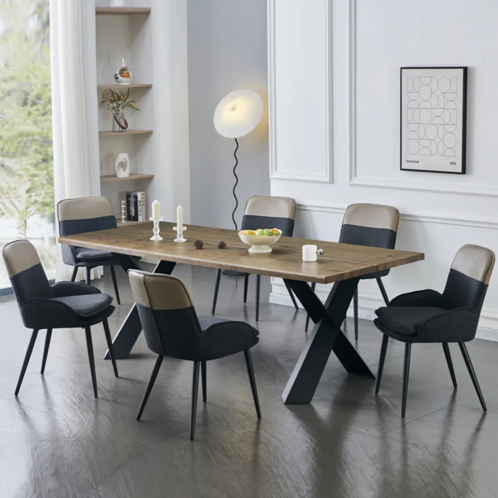 Laughlin & Rolla Dining Table Set with 6 Chairs - Dark Grey, Oak product