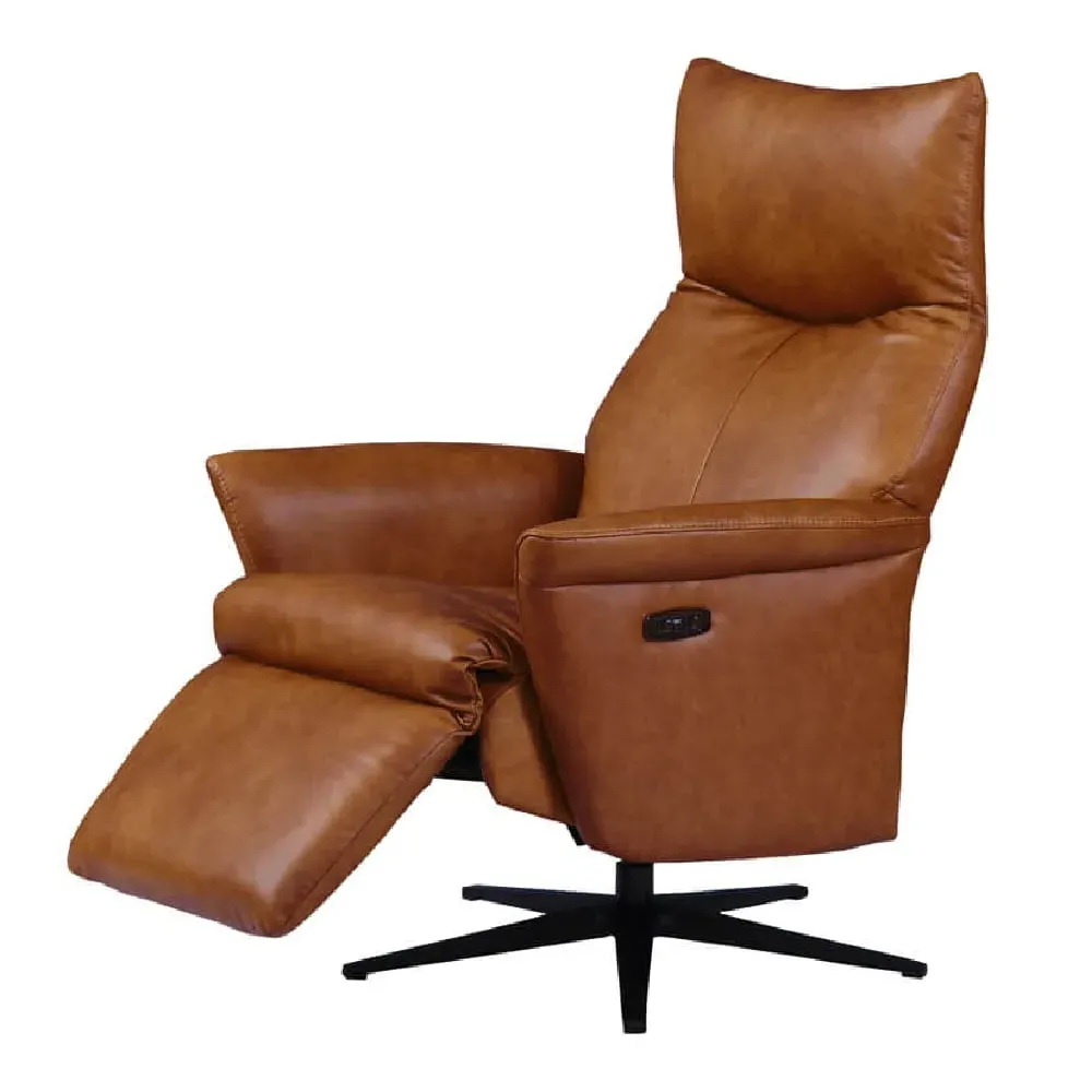 Laurel Recliner Chair with Swivel - Tan, Leather