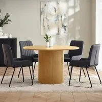 Laurel & Sakaye Round Dining Table Set with 4 Chairs - Black, Light Oak alternate view