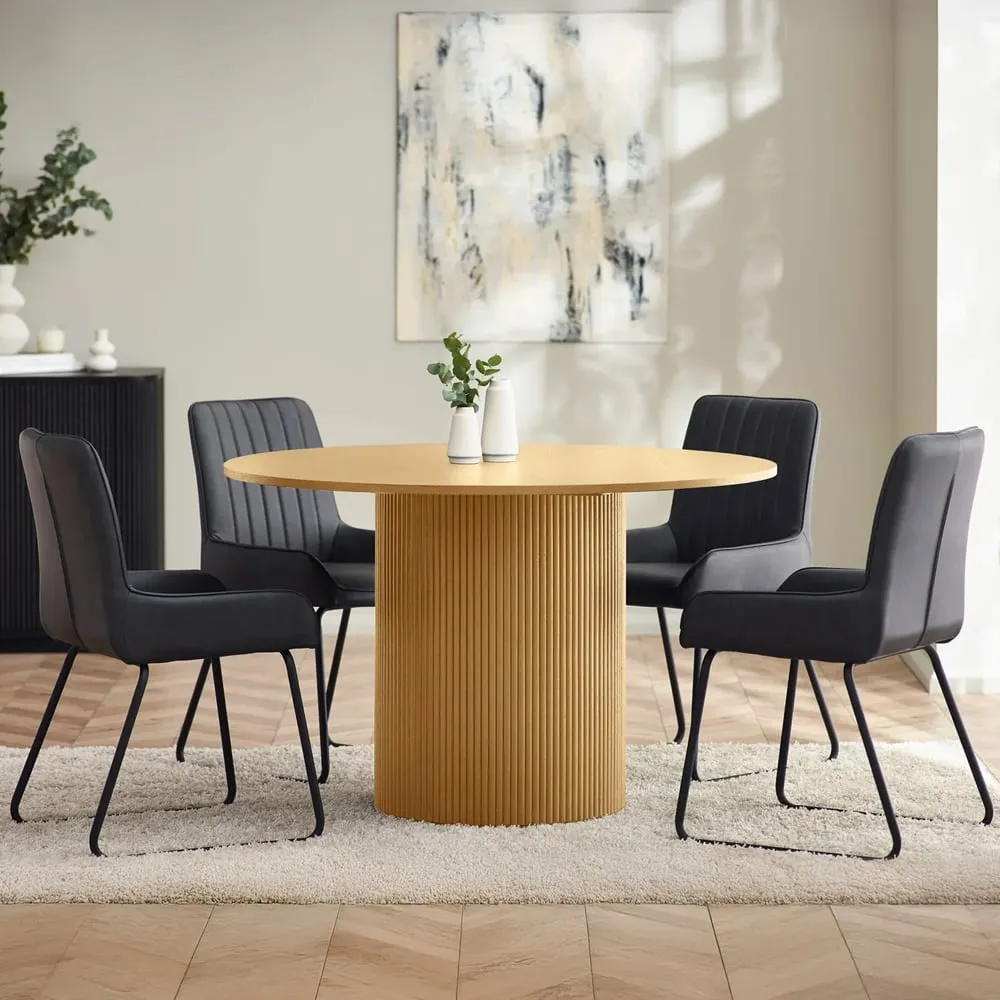 Laurel & Sakaye Round Dining Table Set with 4 Chairs - Black, Light Oak product