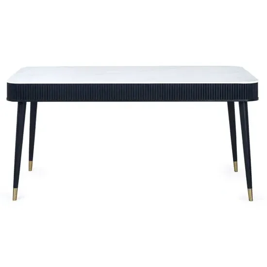 Laurel Stone Dining Table with Drawers - White Marble Effect