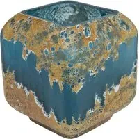 Laval Cube Glass Planter - Blue, Gold