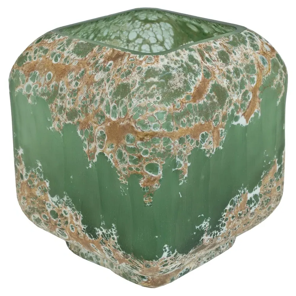 Laval Cube Glass Planter - Green, Gold