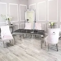 Laval Glass Dining Table with 8 Dessel Chairs - Black, Pink