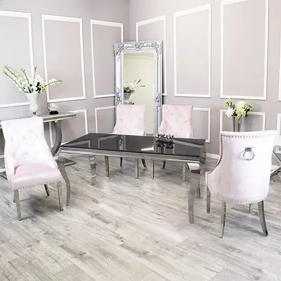 Laval Glass Dining Table with 8 Dessel Chairs - Black, Pink