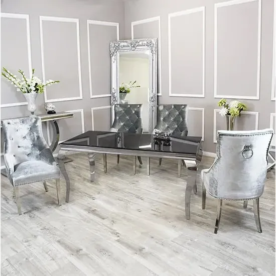 Laval Glass Dining Table with 8 Dessel Chairs - Black