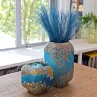 Laval Glass Planter Set of 2 - Blue, Gold