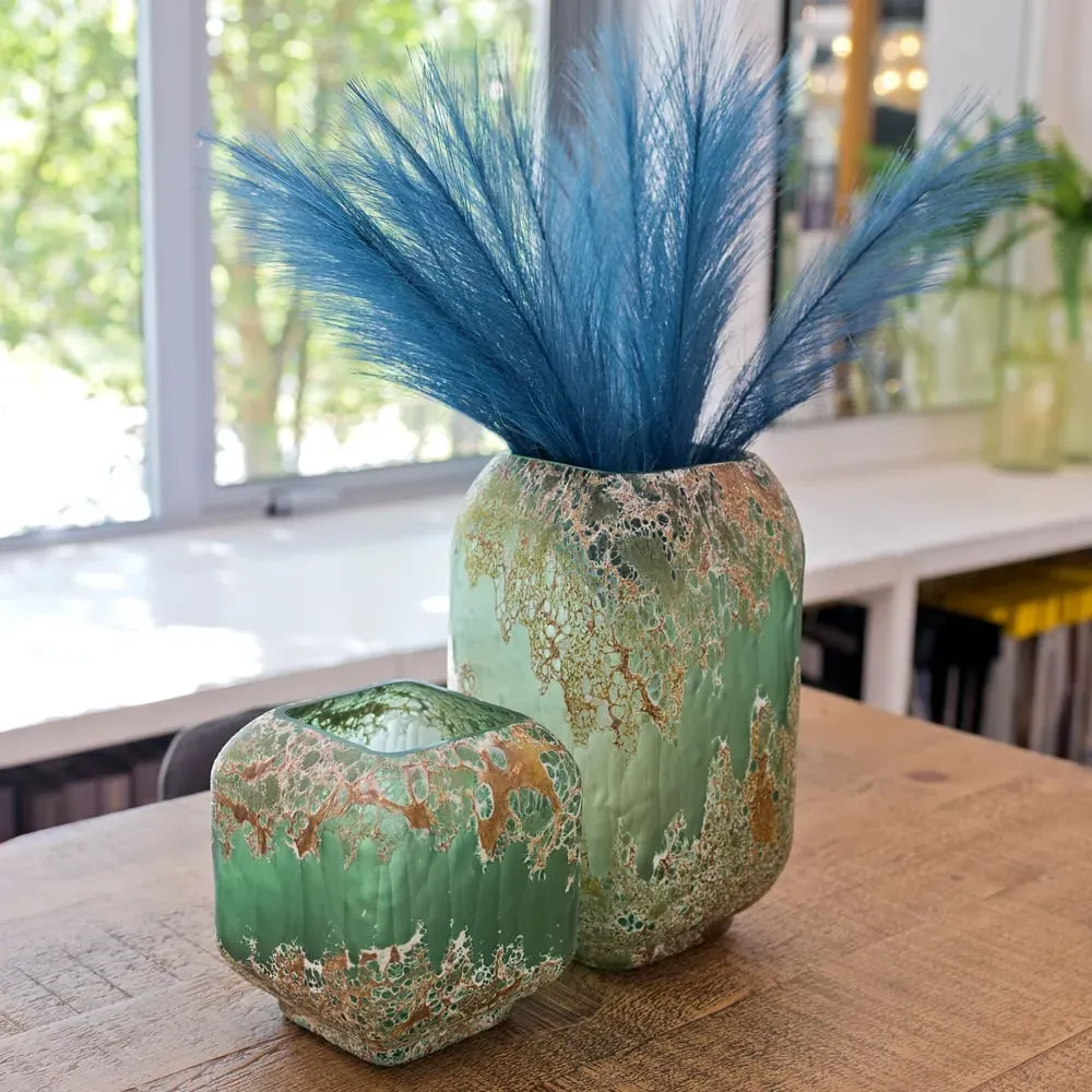 Laval Glass Set of 2 Planters - Green, Gold