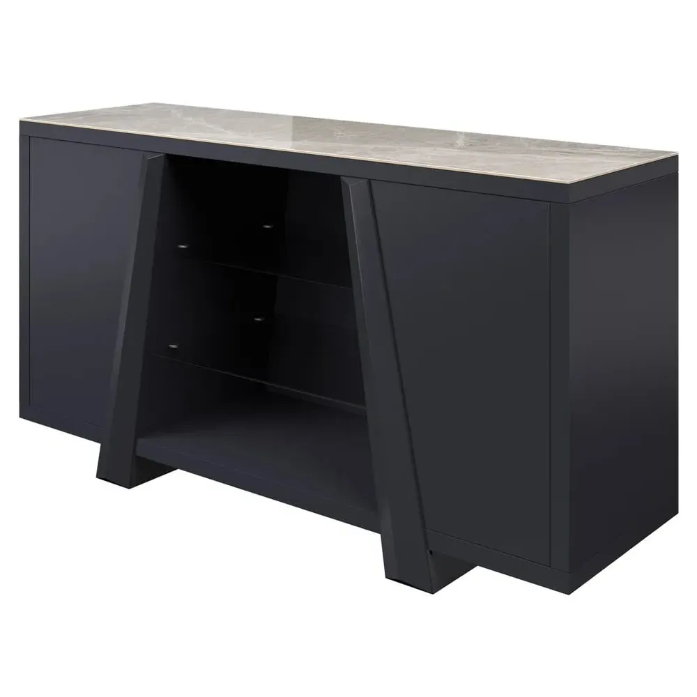 Laval Sideboard with Wooden Base - Grey, Ceramic Glass