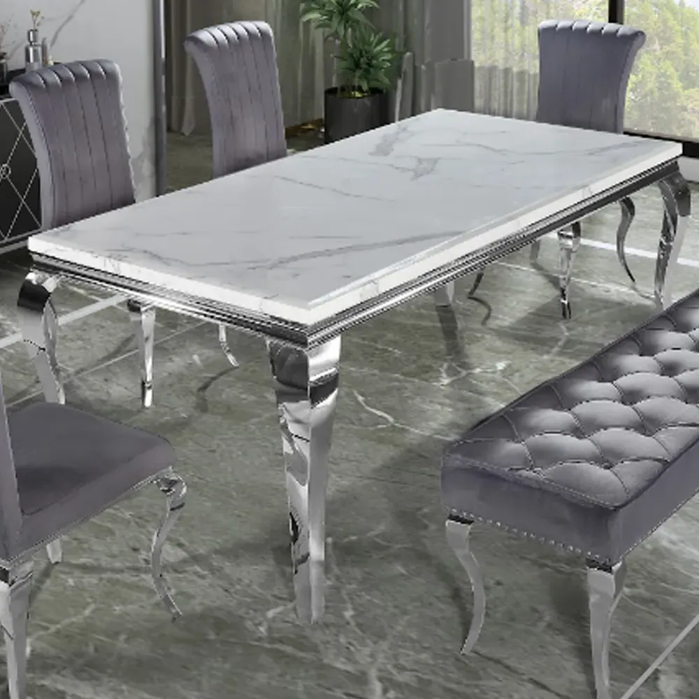 Laval Small Dining Table with Chrome Legs - White, Marble product