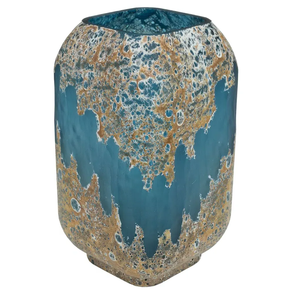 Laval Tall Glass Planter - Blue, Gold