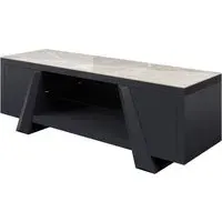 Laval TV Stand with Wooden Base - Grey, Ceramic Glass