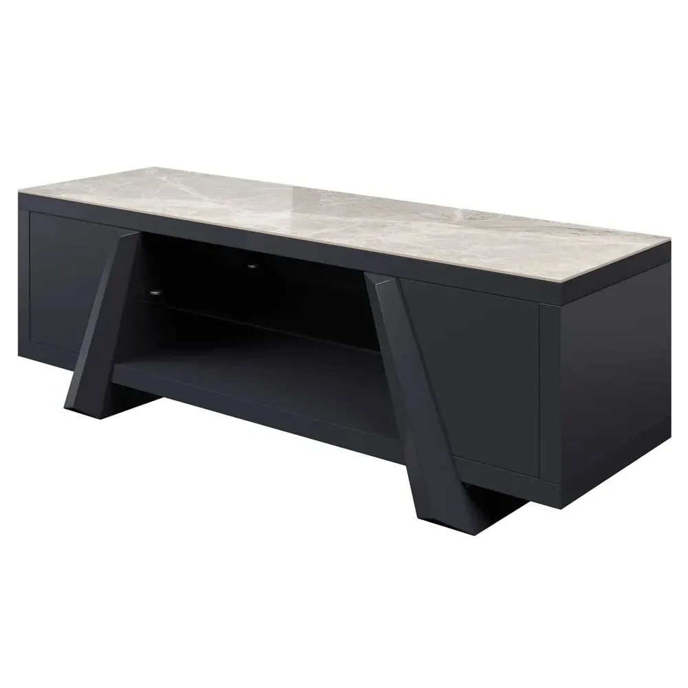 Laval TV Stand with Wooden Base - Grey, Ceramic Glass image