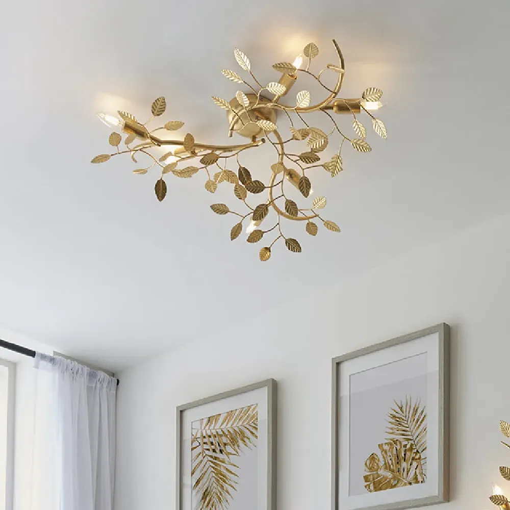 Laveen 6 Light Floral Flush Ceiling Light - Gold, Metal
