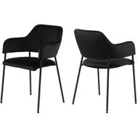 Laveen Dining Chairs with Armrests in Pair - Black, Velvet