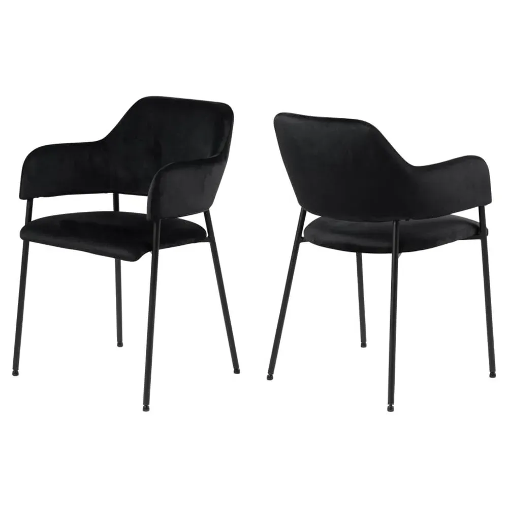 Laveen Dining Chairs with Armrests in Pair - Black, Velvet