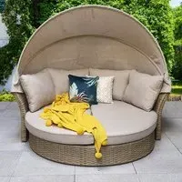 Lavey Rattan Garden Daybed with Cushion - Natural