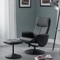 Lawton Recliner Chair with Footstool - Black, Faux Leather
