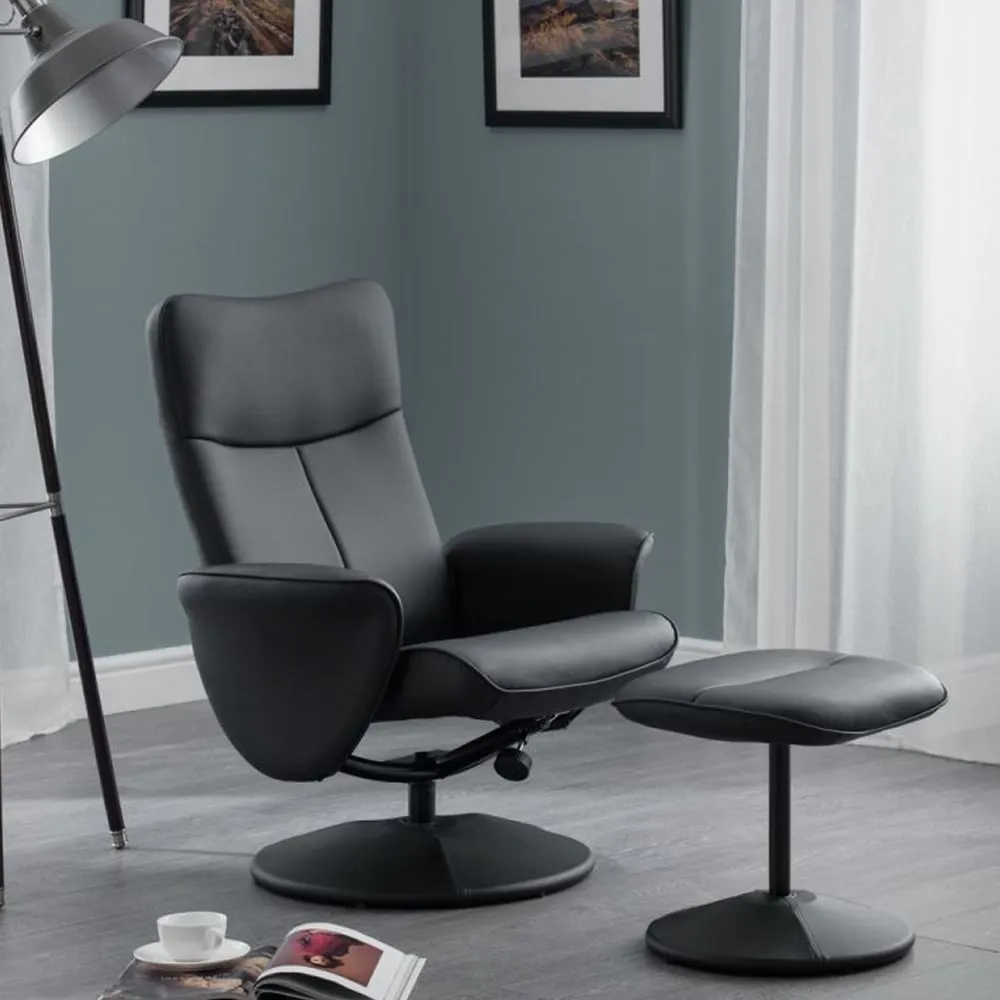 Lawton Recliner Chair with Footstool - Black, Faux Leather image