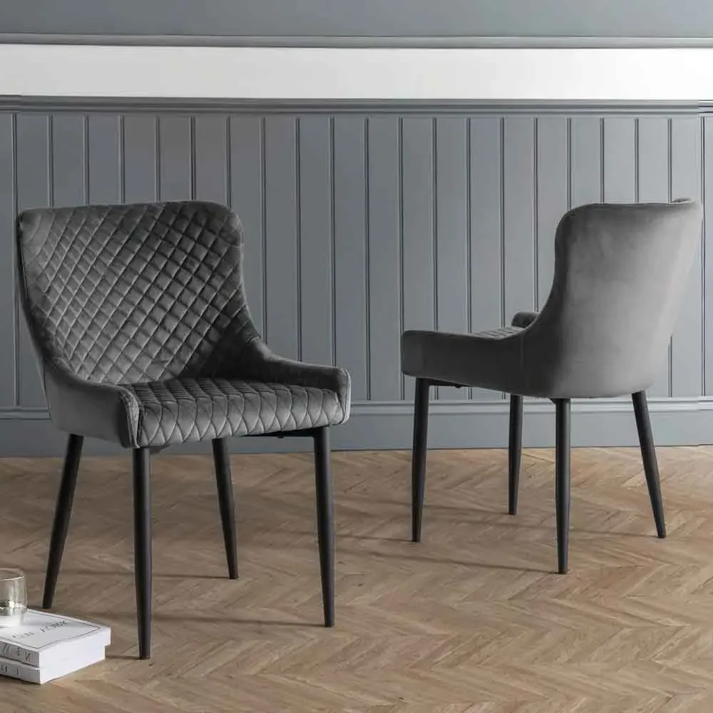 Laxiro Dining Chairs (Pair) - Grey, Velvet product