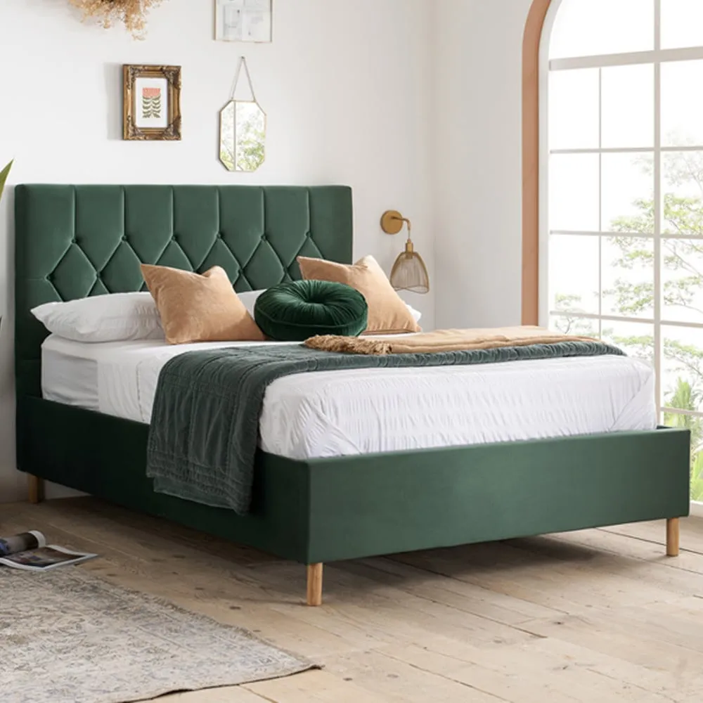 Laxly King Size Ottoman Bed with Storage - Green, Fabric