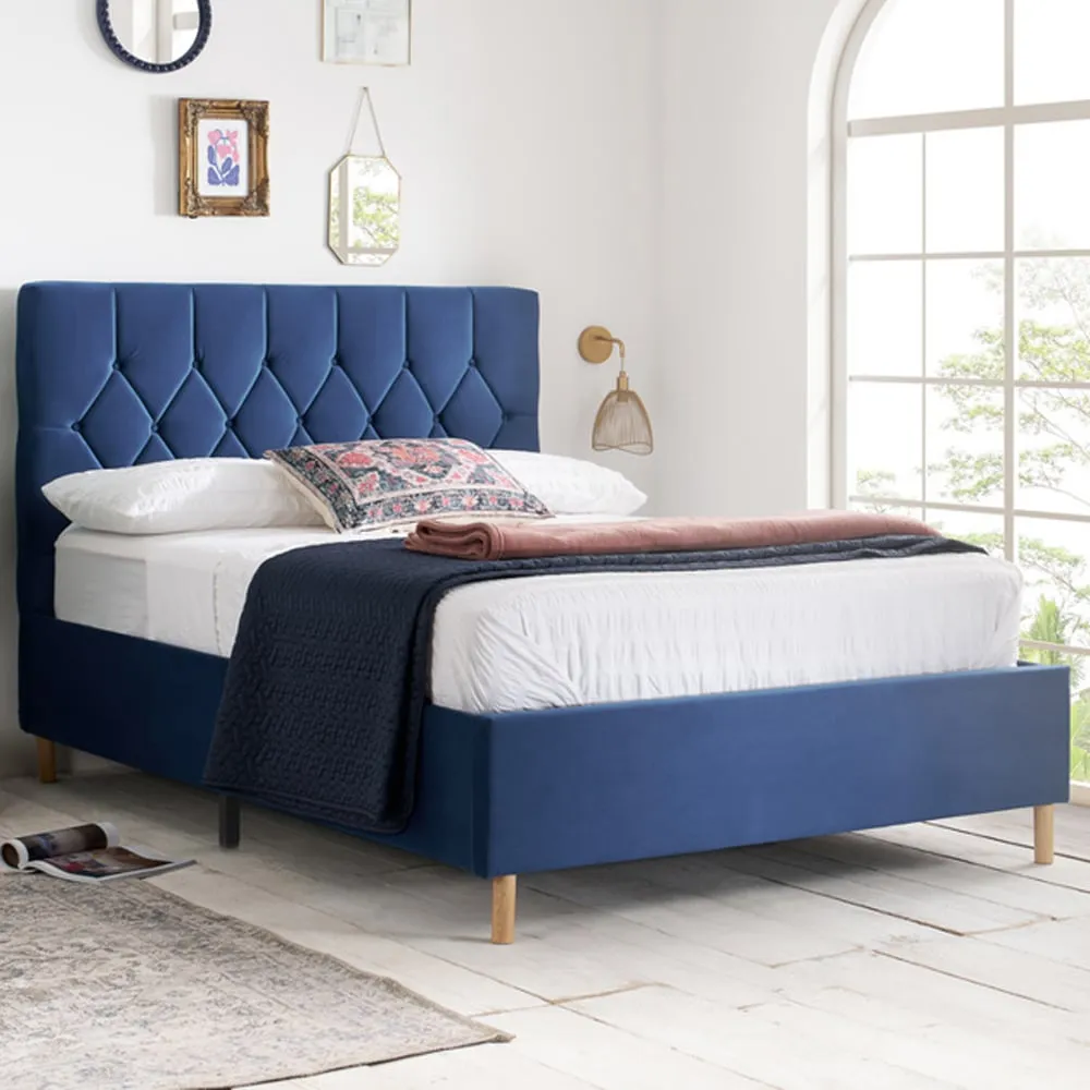 Laxly Small Double Bed Frame - Blue, Fabric image