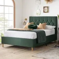 Laxly Small Double Bed Frame - Green, Fabric