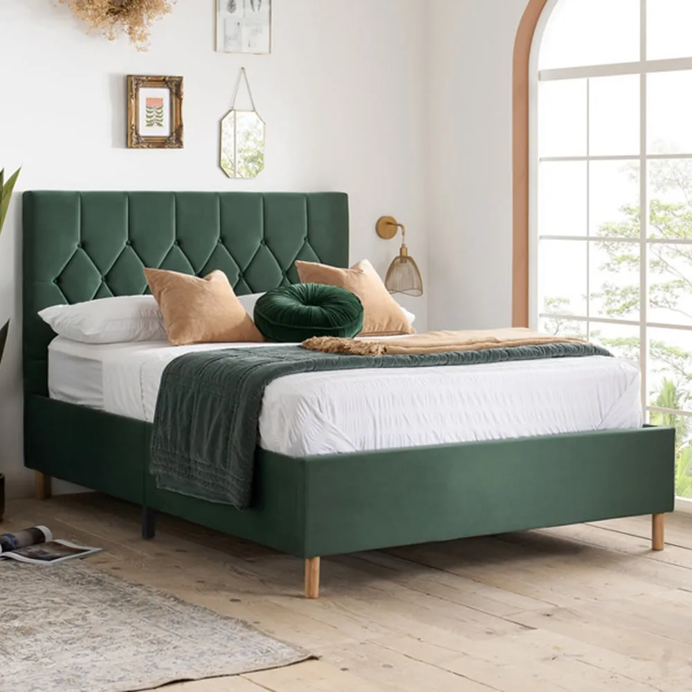 Laxly Small Double Bed Frame - Green, Fabric