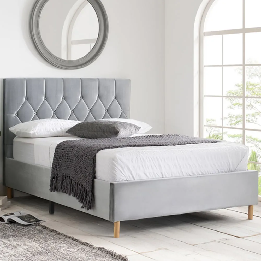Laxly Small Double Bed Frame - Grey, Fabric