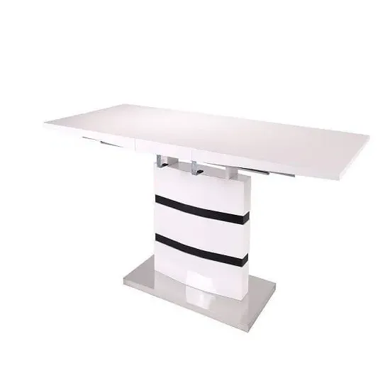 Layne Extendable Dining Table with Chrome Base - White, High Gloss
