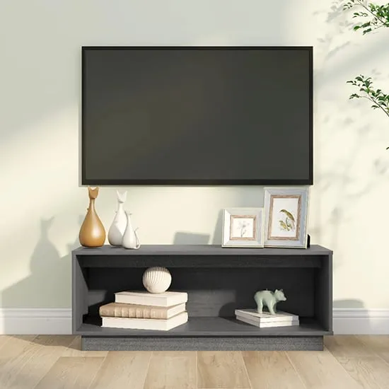 Lazaro TV Stand with Undershelf - Grey, Pine Wood