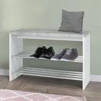 Leandro Shoe Rack Bench with 2 Shelves - White, Wood